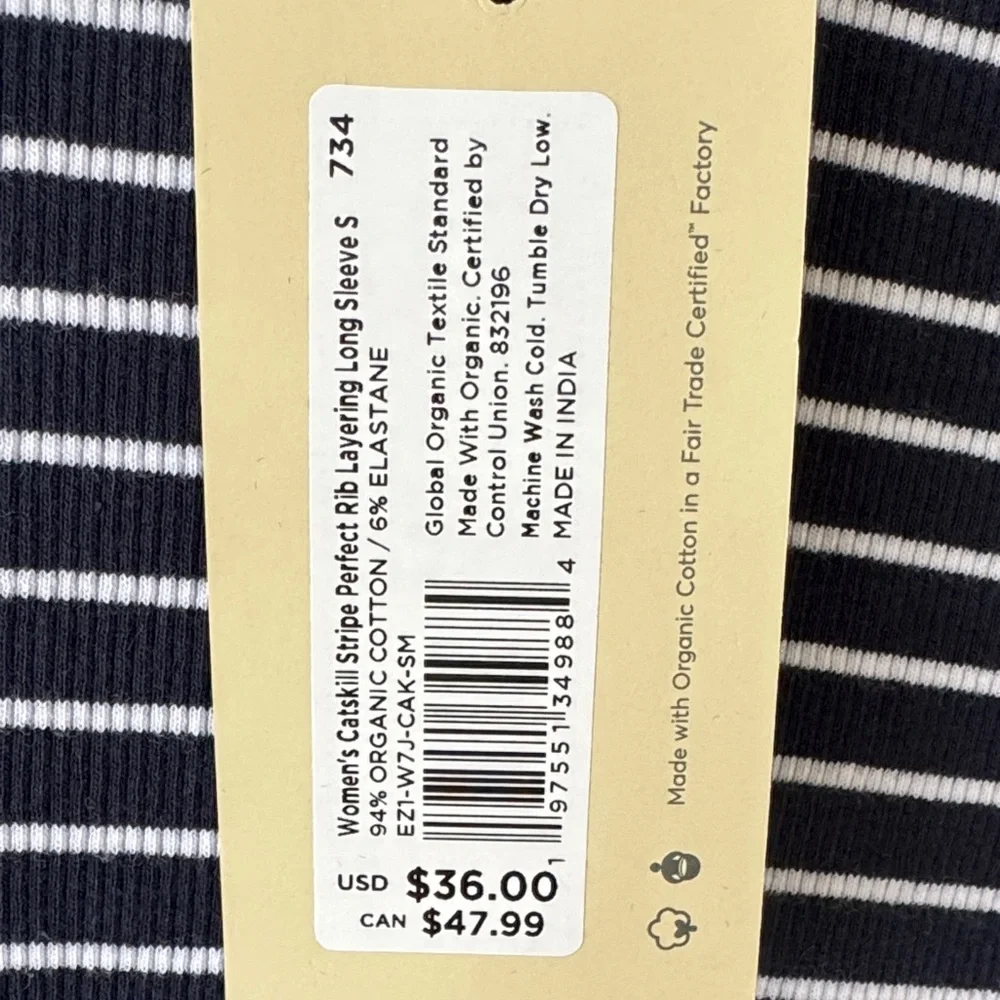 NEW Pact Women's Long Sleeve Navy and White Striped Top - Picture 6 of 7